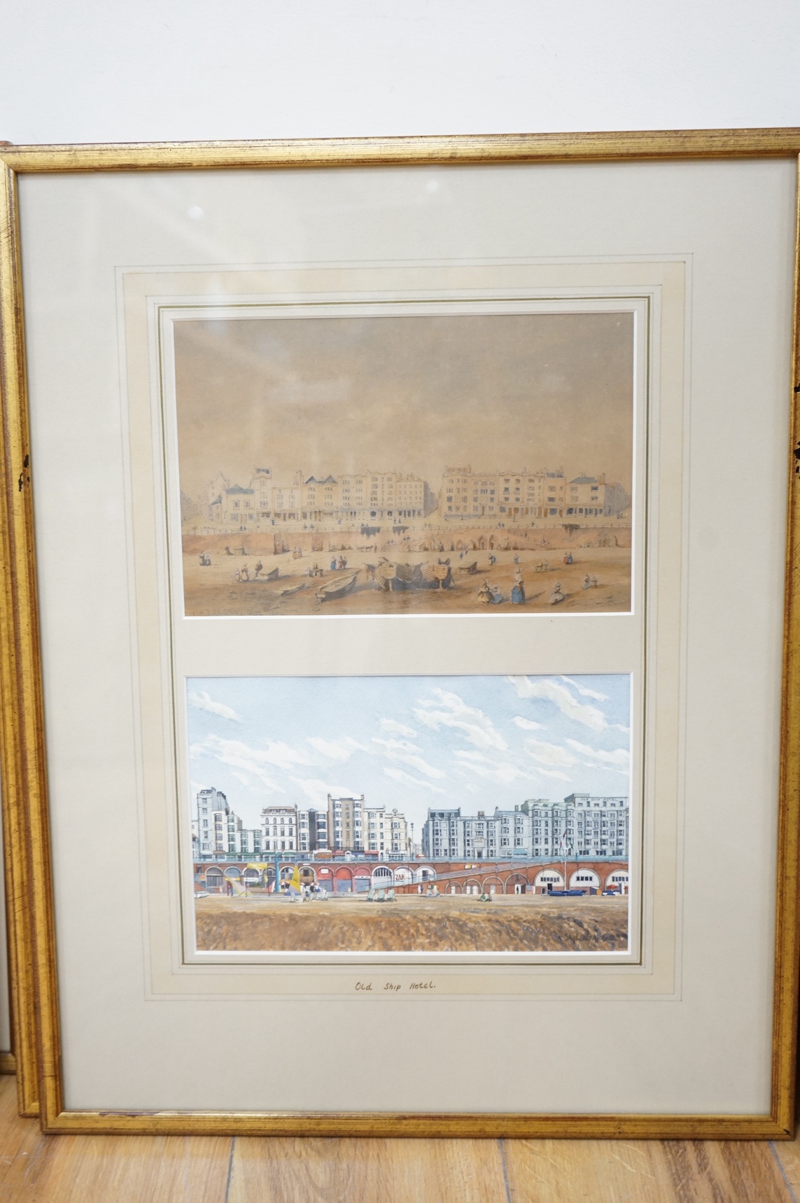 William Alfred Delamotte (1775-1863), set of 22 watercolours comparing contemporary views of Brighton to include Old Ship Hotel, Site of Aquarium, Royal Crescent, Eastern Terrace and Kings Road, signed, overall 57 x 45cm